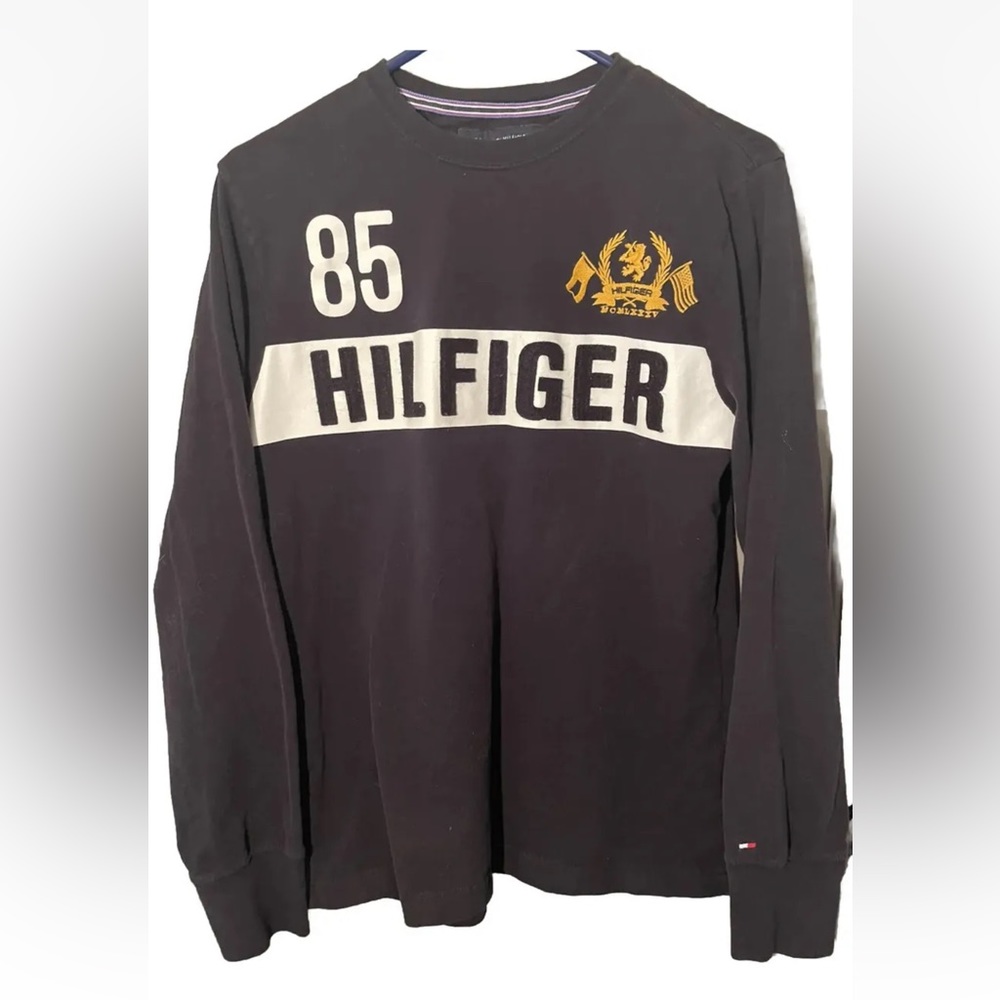 Tommy Hilfiger Spell Out Crest Long Sleeve Shirt Black Size Small